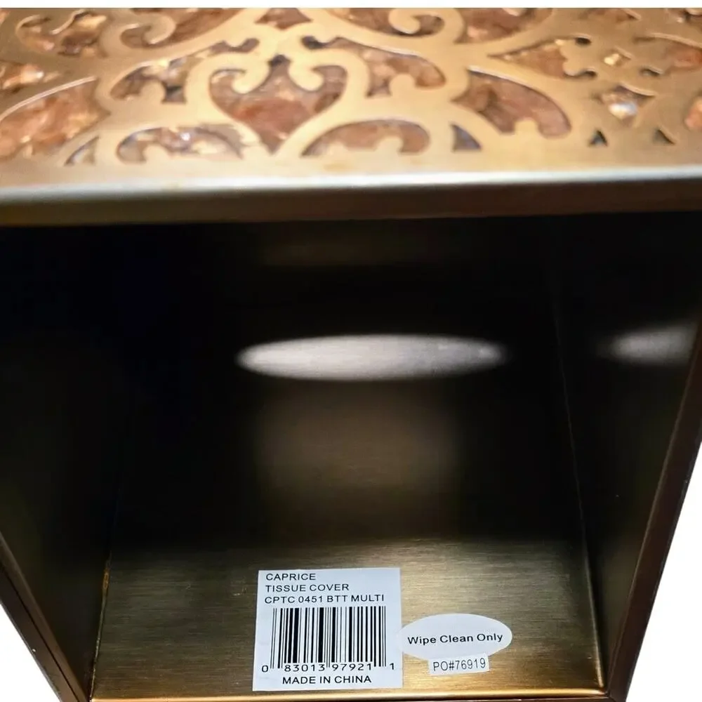Bed Bath & Beyond Caprice Tissue Cover Rose Gold Filigree Flower Design Metal